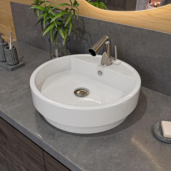 Alfi Brand ABC702 White 19" Round Semi Recessed Ceramic Sink with Faucet Hole ABC702 - main
